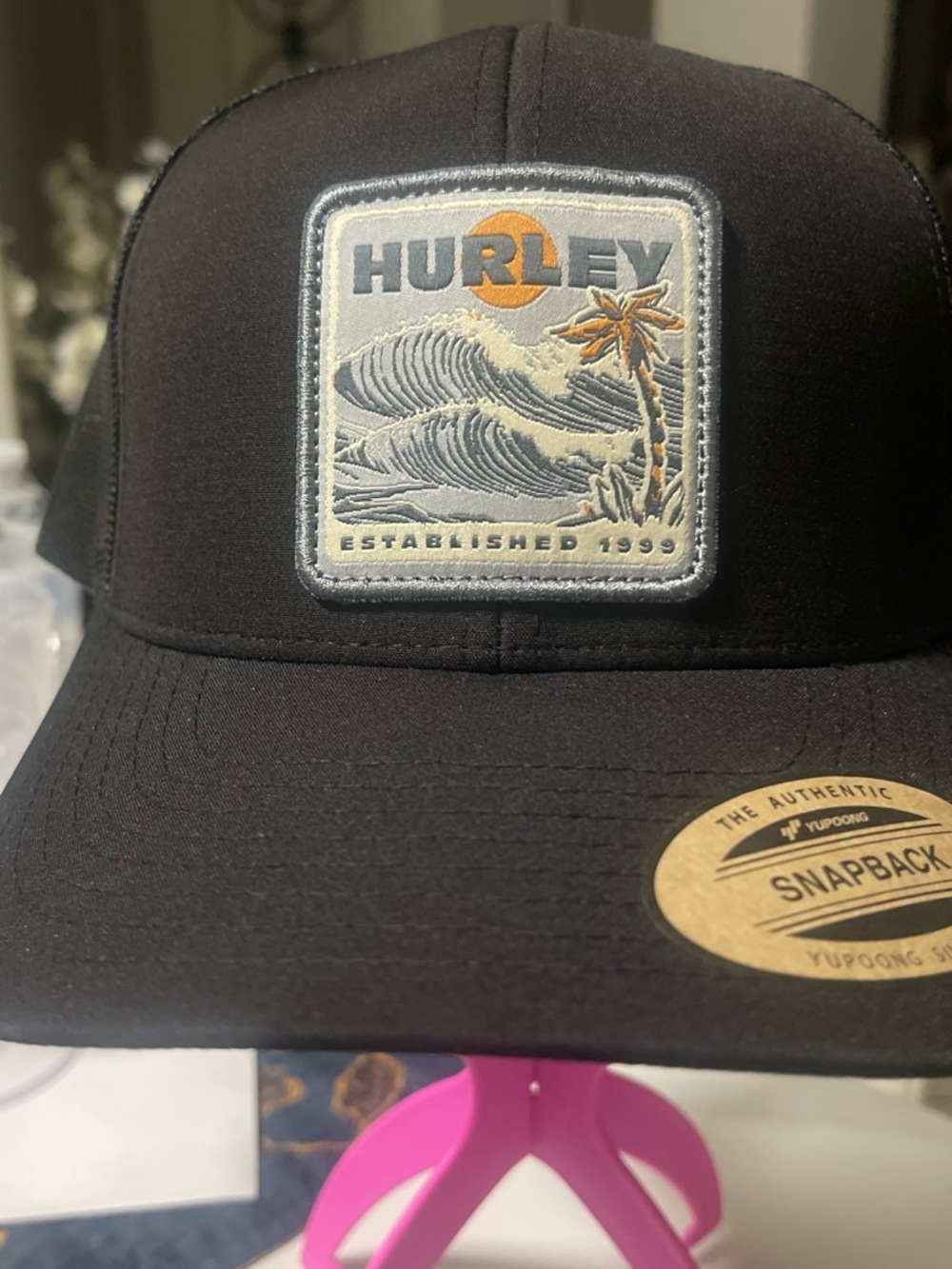 Hurley Black Snapback Hat with Surf Patch and Orange Accent